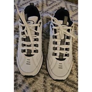 Skechers Energy After Burn Mens White/Navy Low Top Leather Sneakers Size 8.5 EUC